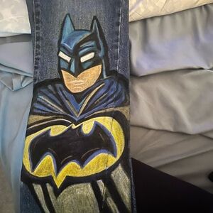 Boys Blue Jeans with Handpainted Batman Design
